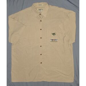 Bamboo Cay Men's Beige Embroidered Guitarist Button Up Shirt L Modal Polyester